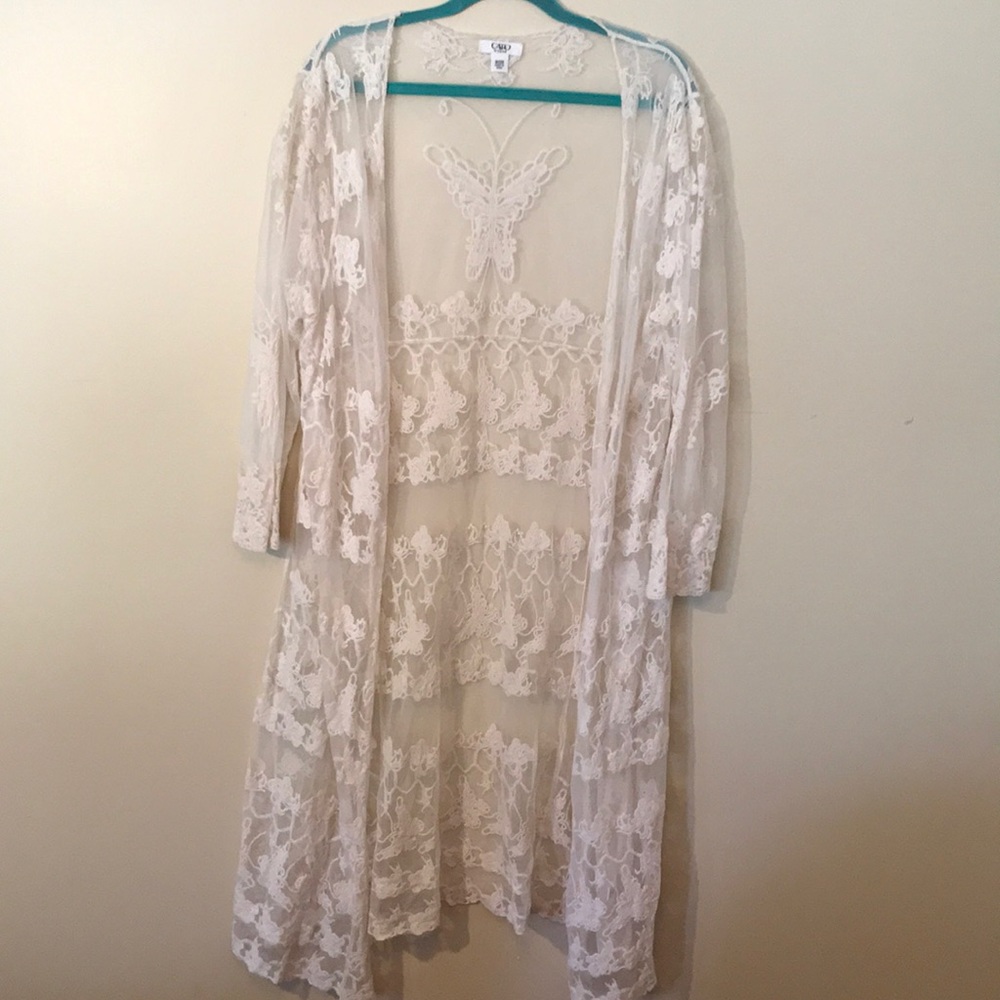 Long Lace Cardigan with Butterfly Detail